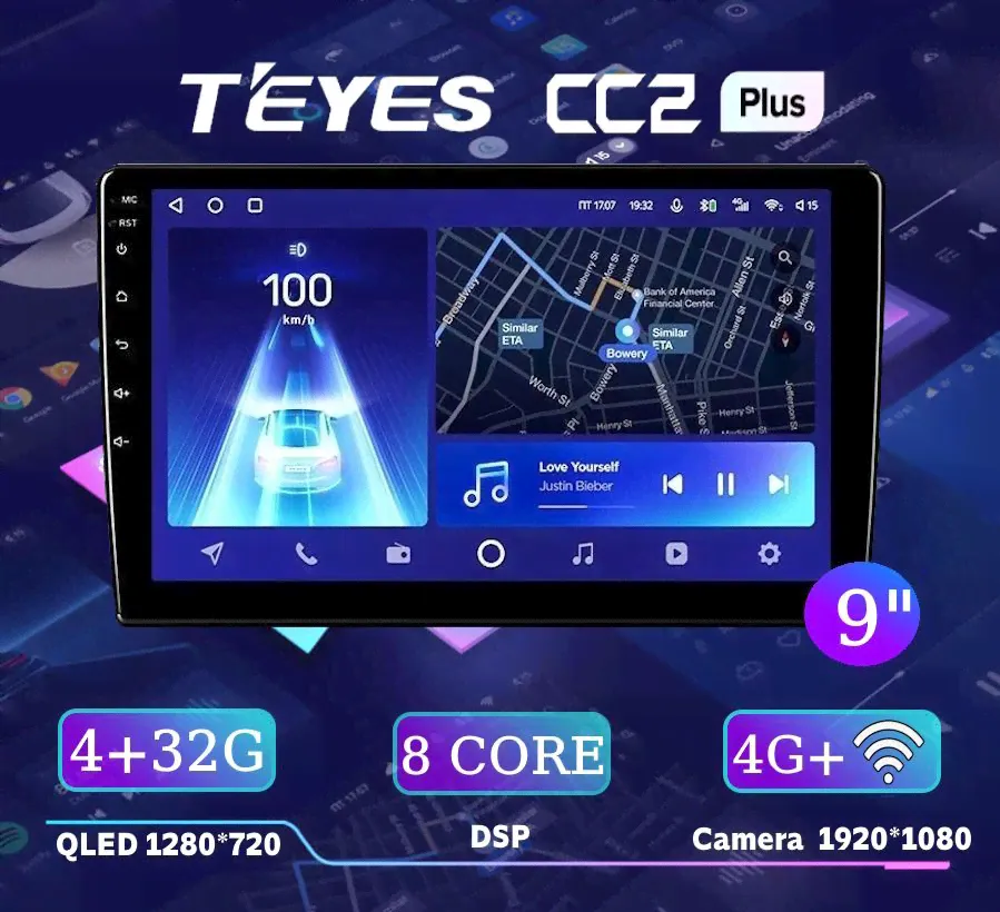 Teyes CC2 Plus 4/32 универсальное головное устройство 9" дюймов(АКТИВАЦИЯ ГОЛОСОВОГО УПРАВЛЕНИЯ И УНИВЕРСАЛЬНЫЙ ПРОВОД ПИТАНИЯ ЕВРОСТАНДАРТА 16 pin. В ПОДАРОК)